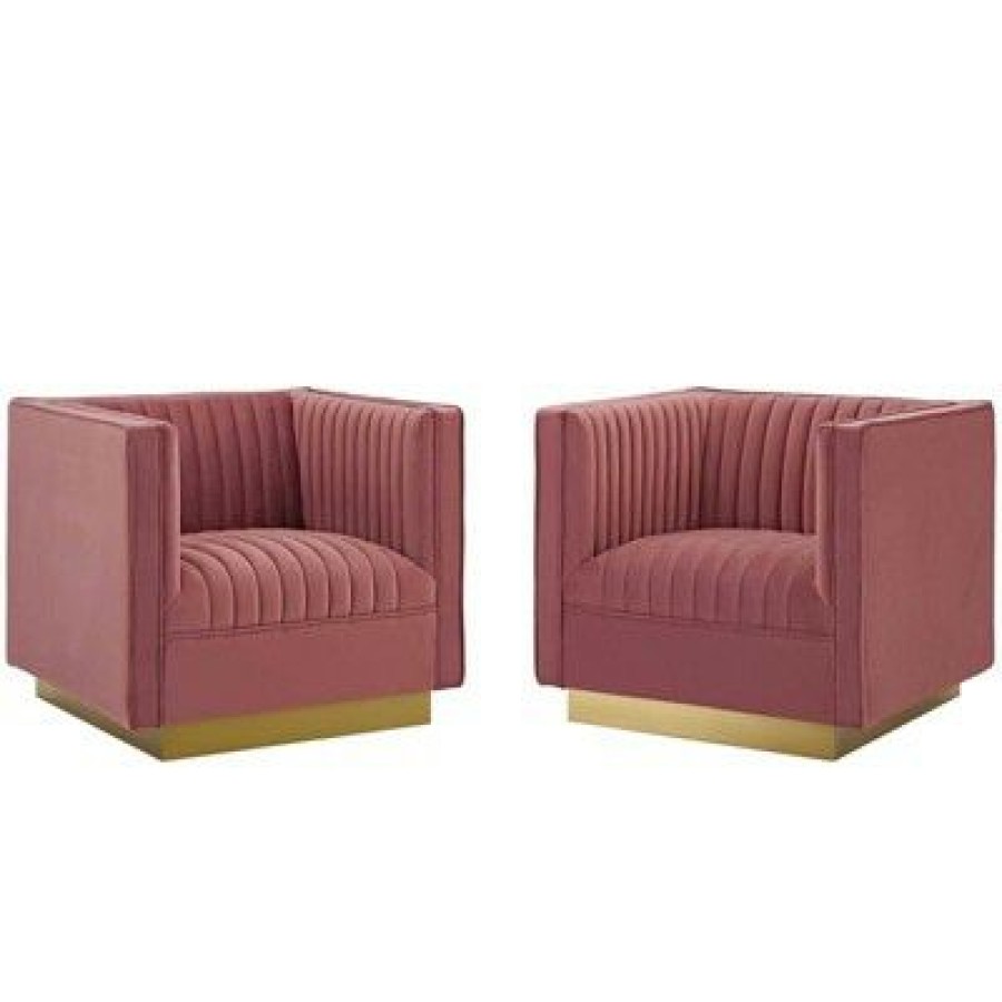 Set Of 2 Sanguine Vertical Tufted Upholstered Performance Velvet Armchairs Modway | * Wholesale