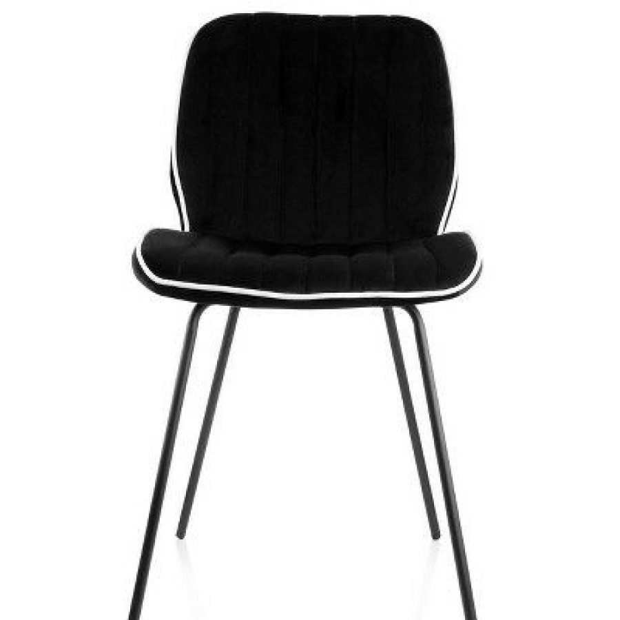 Elama 2 Piece Velvet Tufted Chair In Black With Black Metal Legs | * Hot