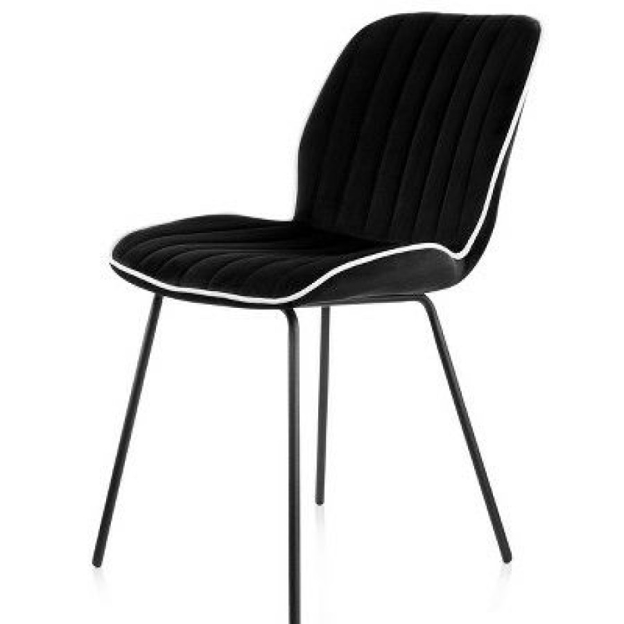 Elama 2 Piece Velvet Tufted Chair In Black With Black Metal Legs | * Hot