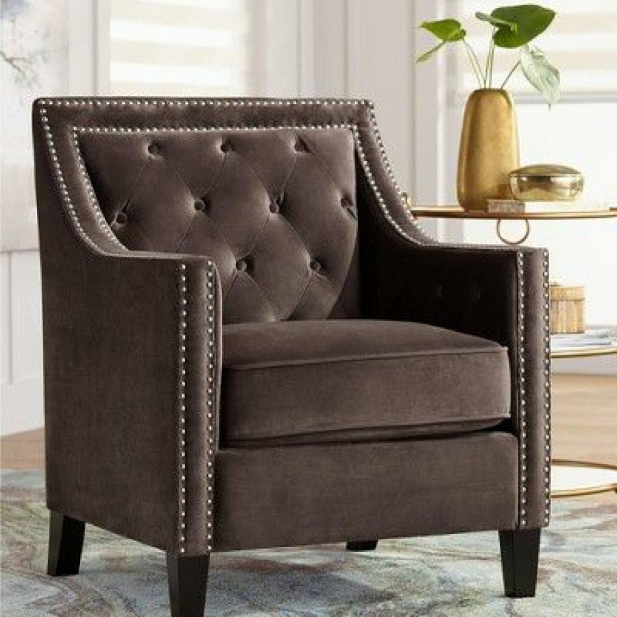 55 Downing Street Tiffany Chocolate Brown Tufted Armchair | * Hot