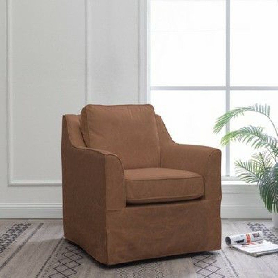 Club Swivel Chair Walnut Brown Faux Leather Wovenbyrd | * Clearance