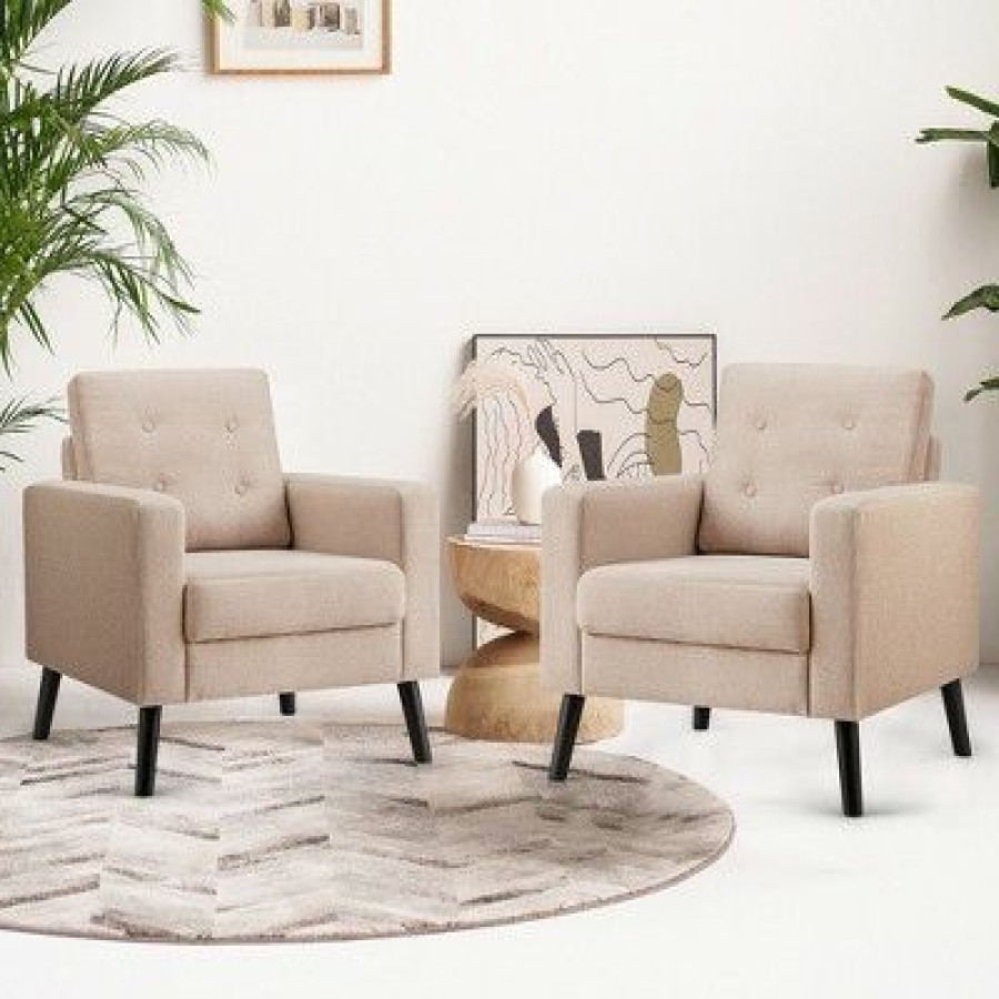 Costway Set Of 2 Accent Armchairs Upholstered Single Sofa Chairs W/ 2-Side Pockets Navy | * Wholesale