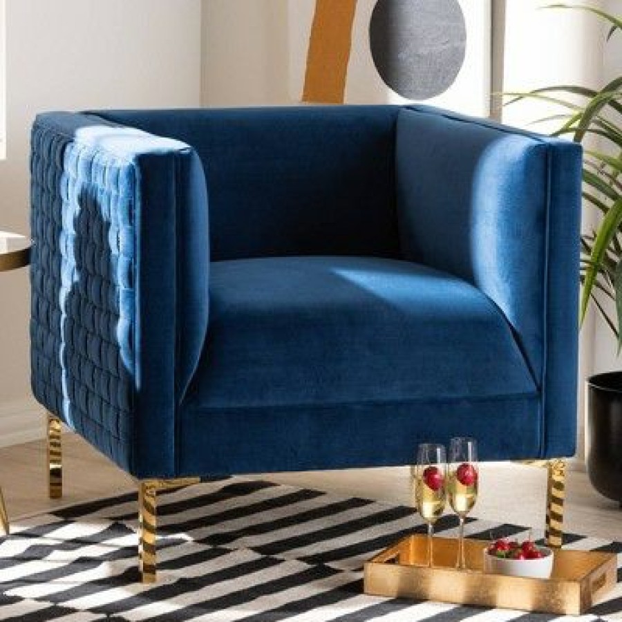 Seraphin Velvet Upholstered Chair Blue/Gold Baxton Studio | * Clearance