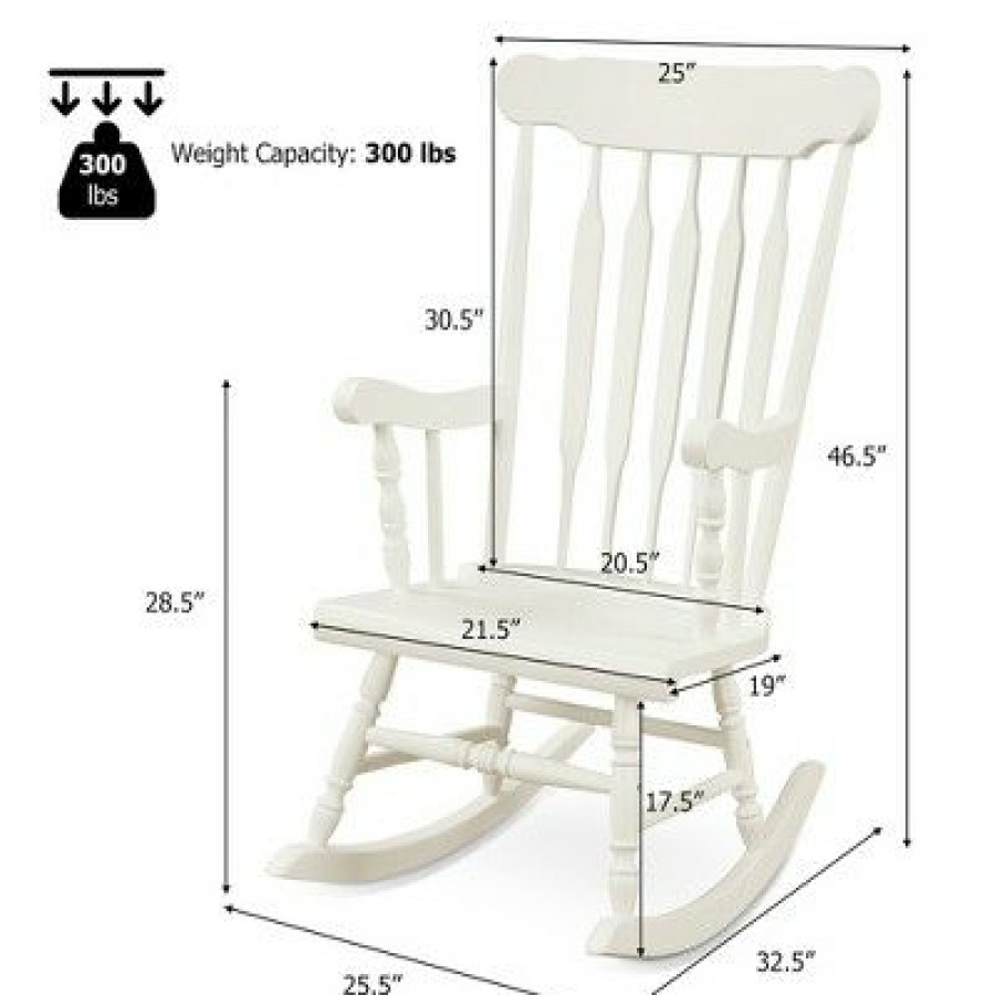 Costway Solid Wood Rocking Chair Porch Rocker Indoor Outdoor Seat Glossy Finish Coffee | * Best