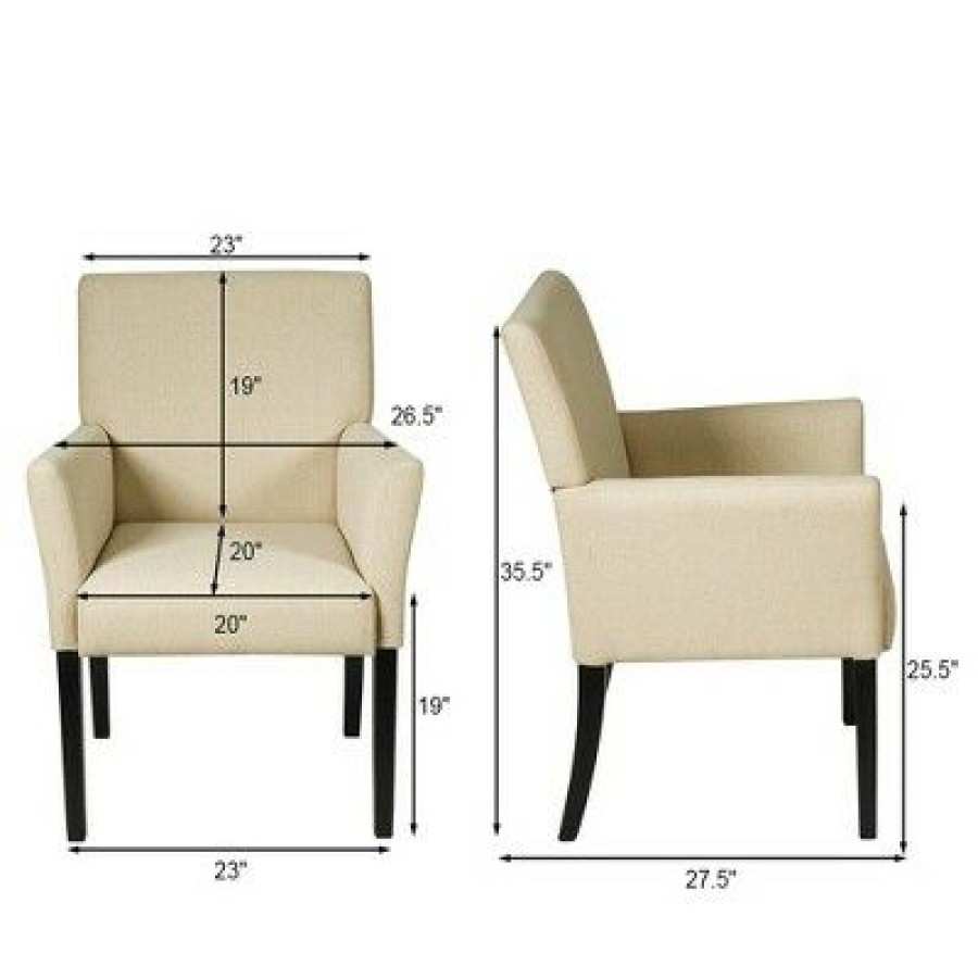 Costway Set Of 2 Arm Chair Guest Chair Home Office W/ Wooden Legs | * Wholesale