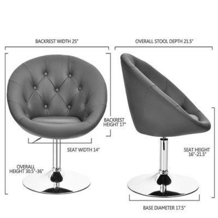 Costway Adjustable Bar Stool Swivel Vanity Accent Chair W/Round Tufted Back Grey | * New