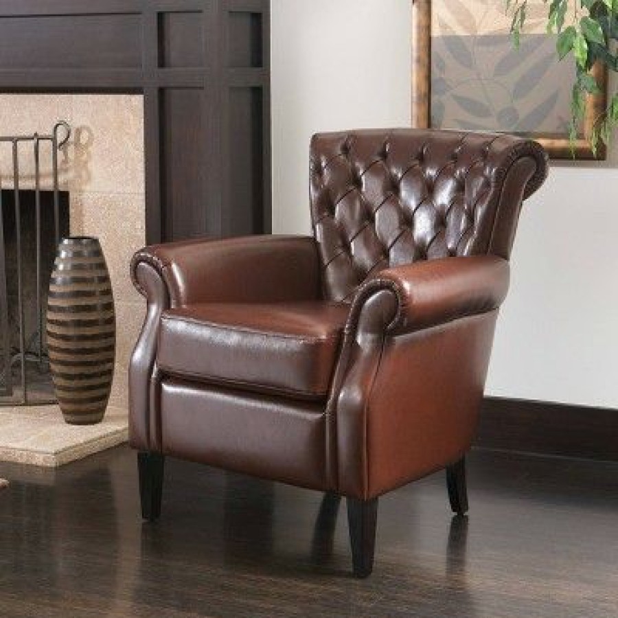 Franklin Bonded Club Chair Brown Leather Christopher Knight Home | * Hot