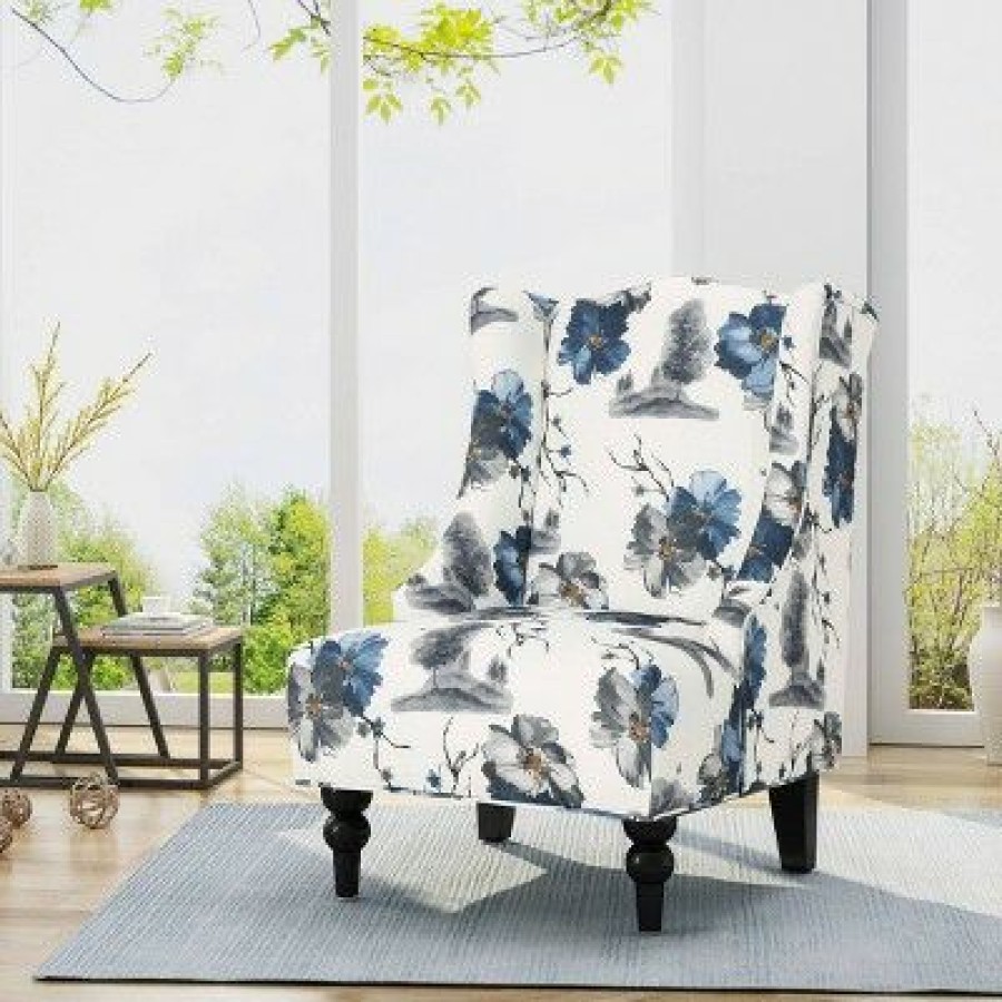 Toddman High-Back Club Chair Floral Print Blue Christopher Knight Home | * Wholesale