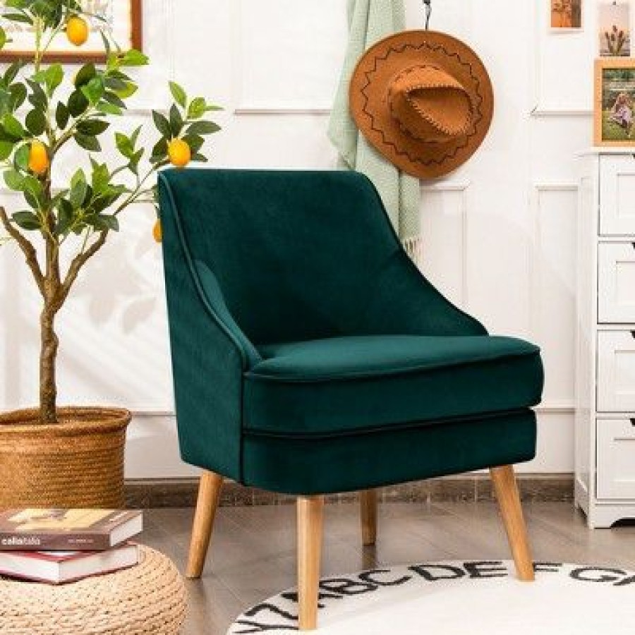 Costway Accent Chair Velvet Upholstered Single Sofa With Rubber Wood Legs | * Wholesale