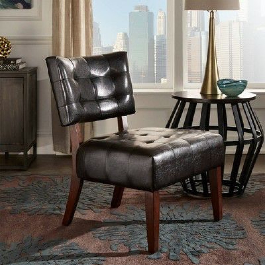 Redford Faux Leather Armless Accent Chair Brown Inspire Q | * New