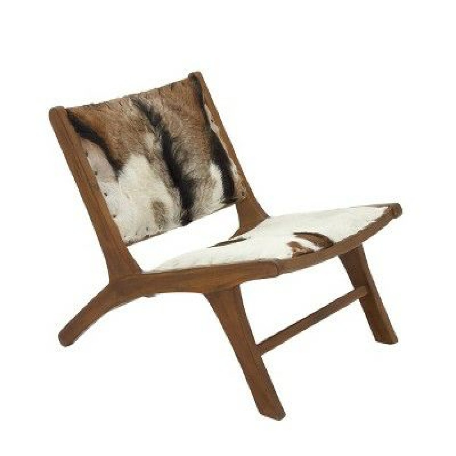 Olivia & May Rustic Goat Leather And Teak Accent Chair Brown Olivia & May | * Online