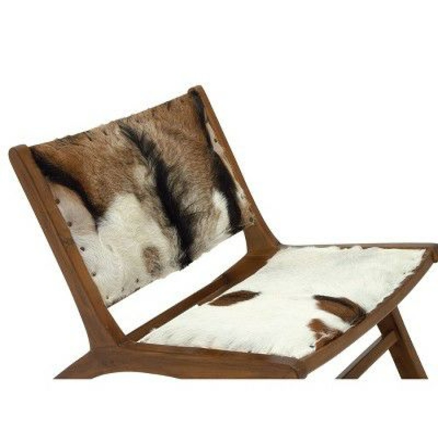 Olivia & May Rustic Goat Leather And Teak Accent Chair Brown Olivia & May | * Online