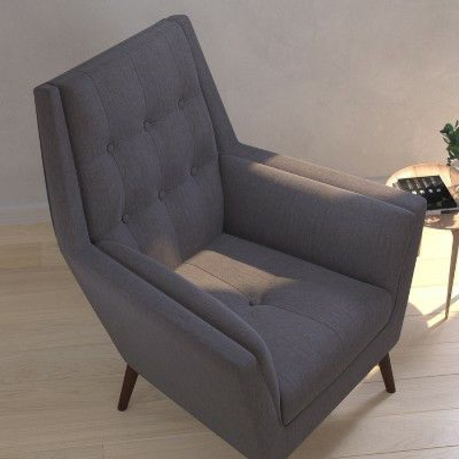 Merrick Lane High-Back Arm Chair Contemporary Gray Button Tufted Fabric Upholstered Accent Side Chair | * Online