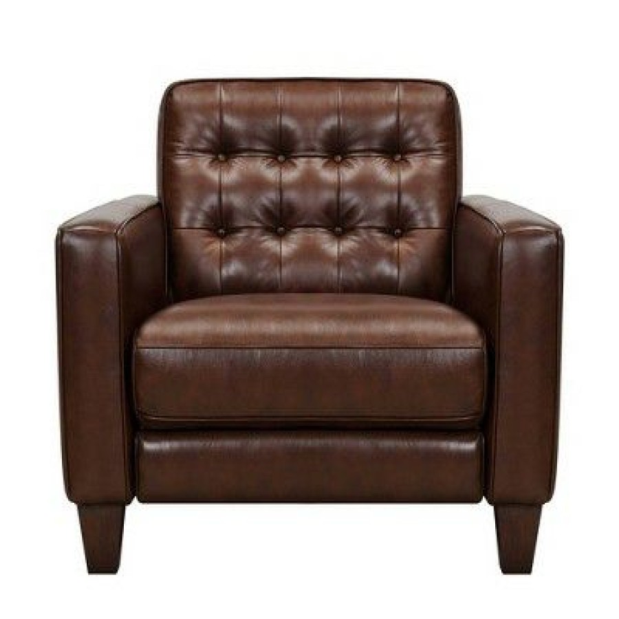 Wesley Genuine Leather Power Footrest Tuxedo Arm Accent Chair Armen Living | * Clearance