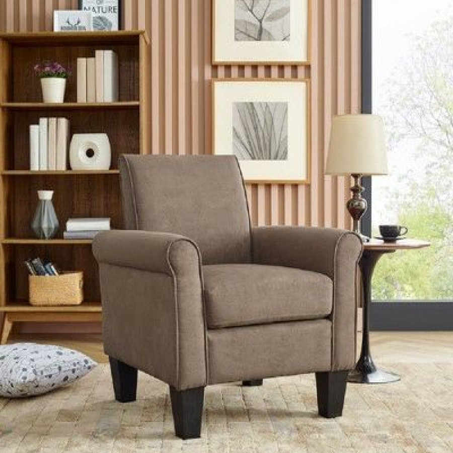 Simple Relax Microfiber Fabric Armchair In Light Brown | * New