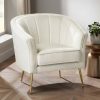 55 Downing Street Leighton White Velvet And Gold Tufted Accent Chair | * New