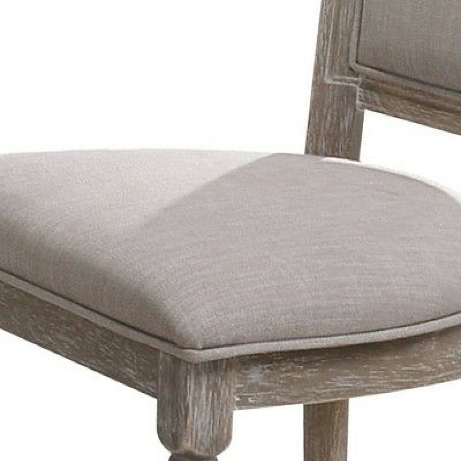 Set Of 2 Wooden Chairs With Fabric Upholstered Seating Gray/Brown Benzara | * New