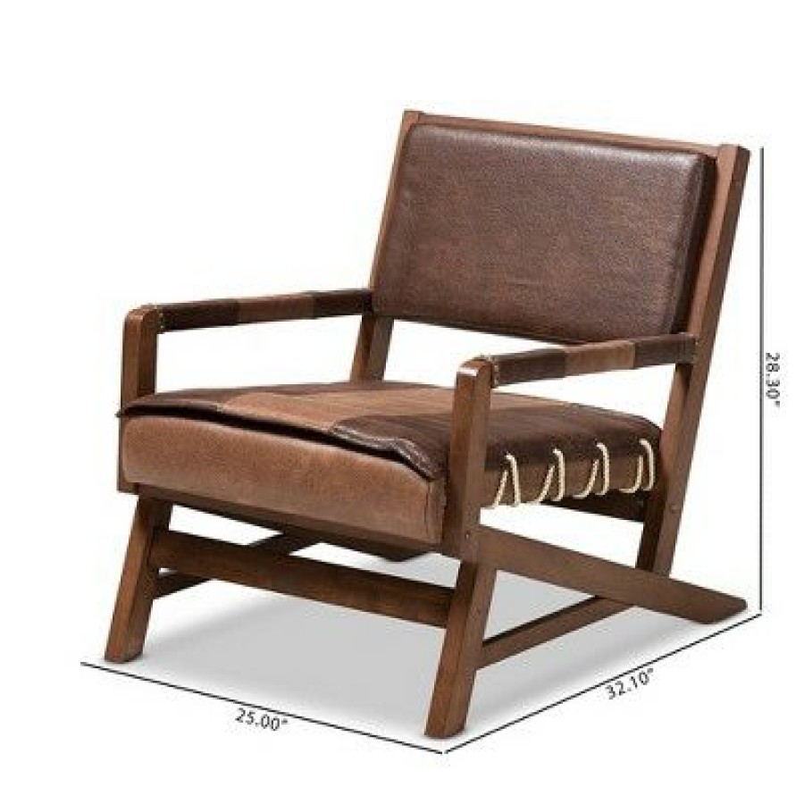 Rovelyn Faux Leather Walnut Finished Wood Lounge Chair Brown Baxton Studio | * Wholesale