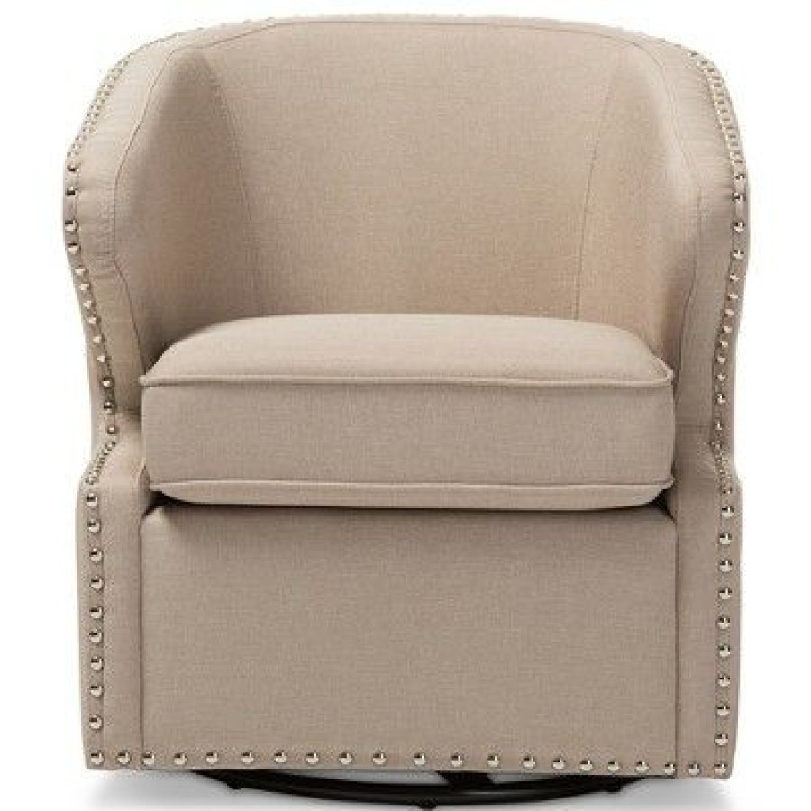 Finley Mid Century Modern Fabric Upholstered Swivel Armchair Buff Beige Baxton Studio | * New