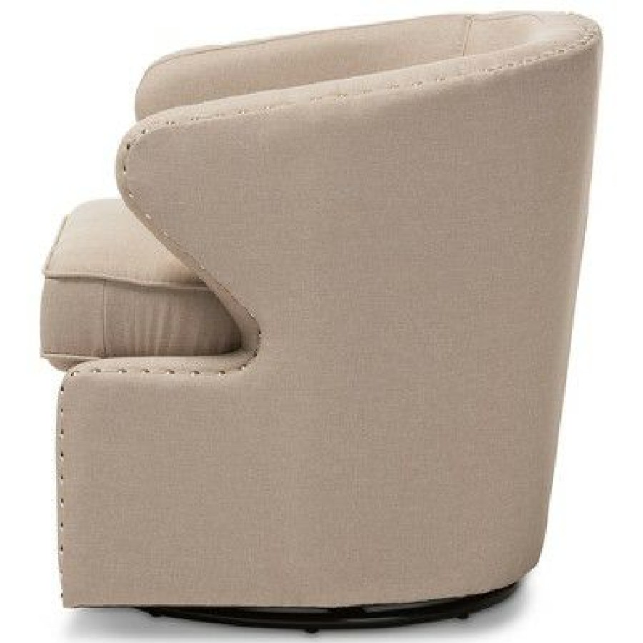 Finley Mid Century Modern Fabric Upholstered Swivel Armchair Buff Beige Baxton Studio | * New