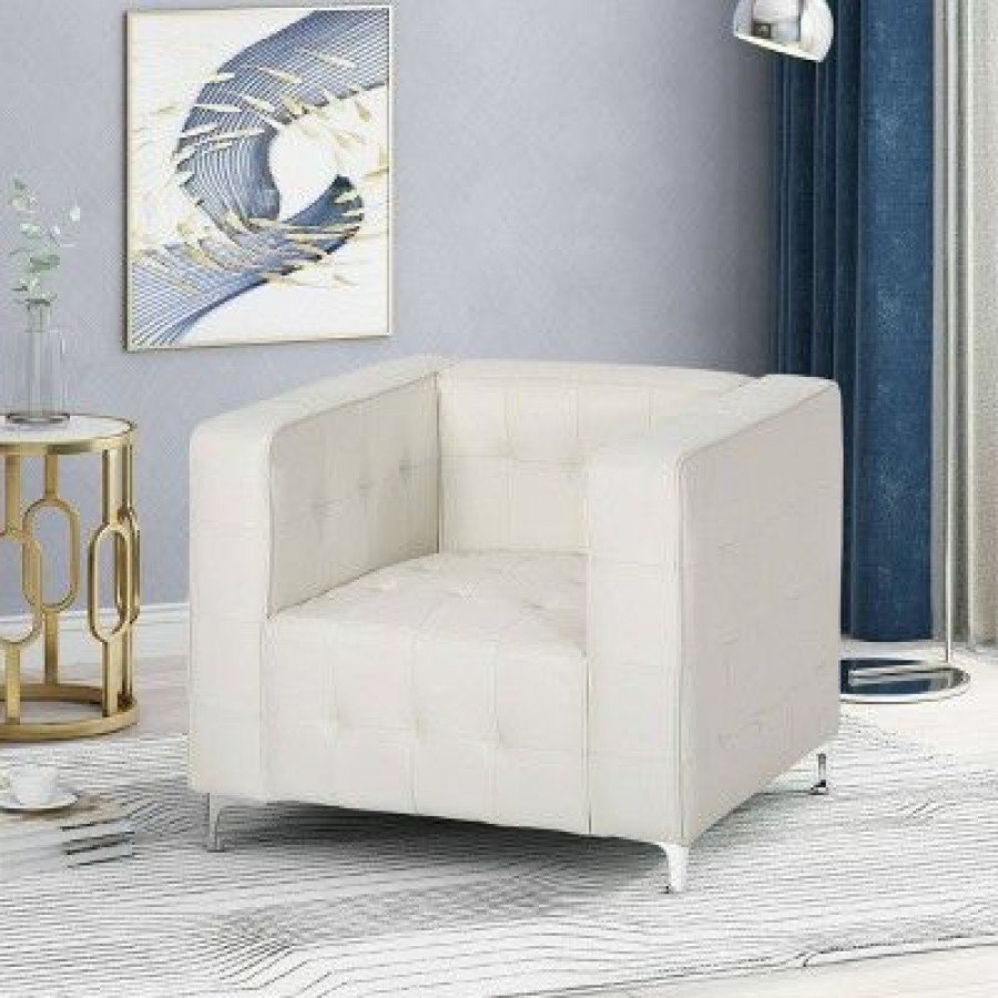 Sanders Modern Glam Leather Cube Club Chair White Christopher Knight Home | * Wholesale