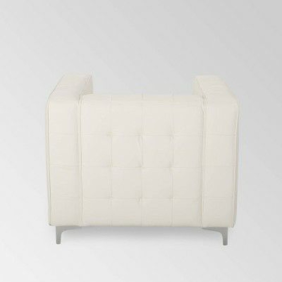 Sanders Modern Glam Leather Cube Club Chair White Christopher Knight Home | * Wholesale