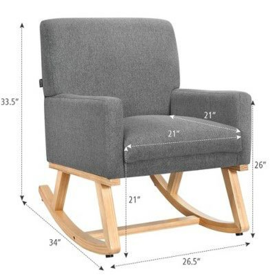 Costway Mid Century Rocking Chair Upholstered Armchair W/ Lumbar Support | * Clearance