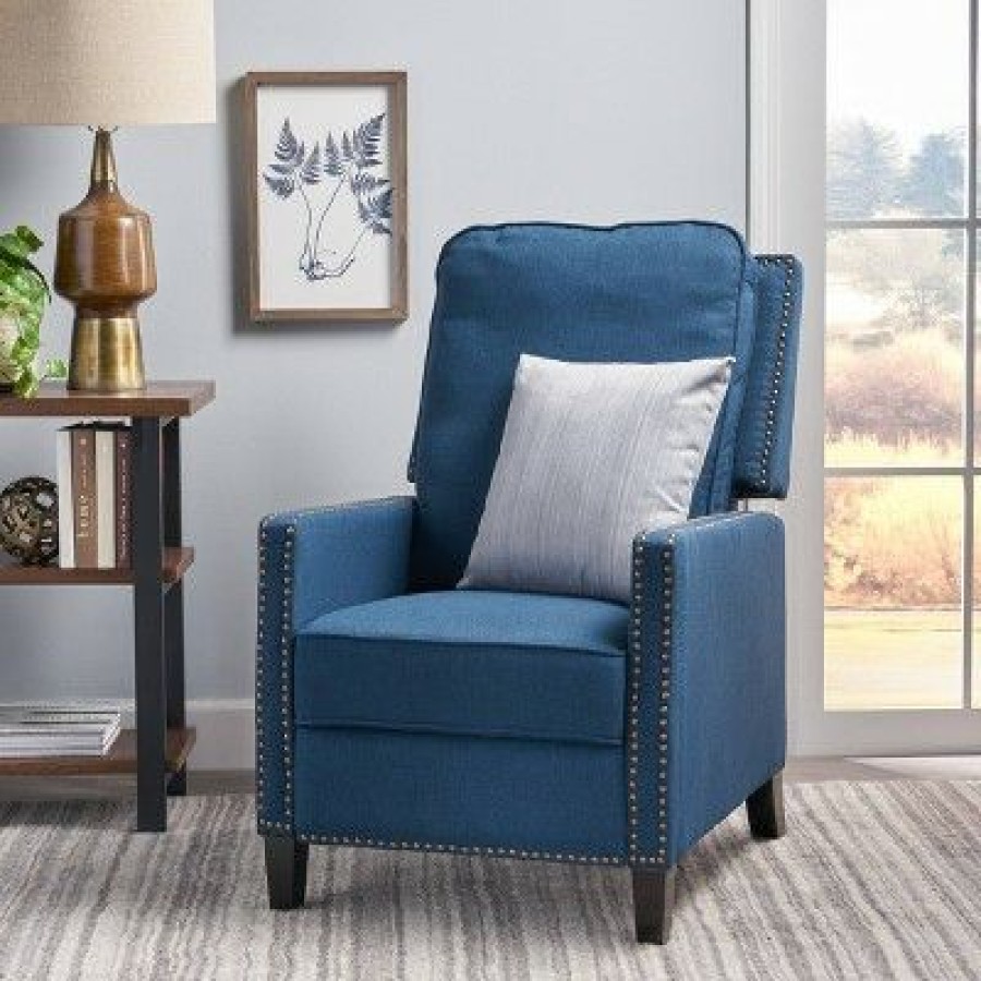 Cecelia Traditional Fabric Recliner Navy Blue Christopher Knight Home | * Clearance