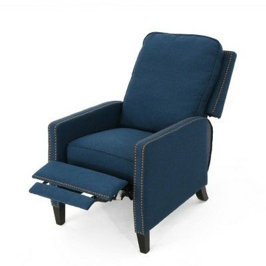 Cecelia Traditional Fabric Recliner Navy Blue Christopher Knight Home | * Clearance