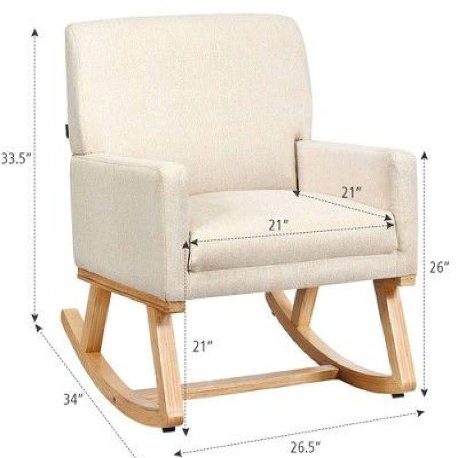 Costway Mid Century Fabric Rocking Chair Upholstered Accent Armchair Lounge Chair / | * Best