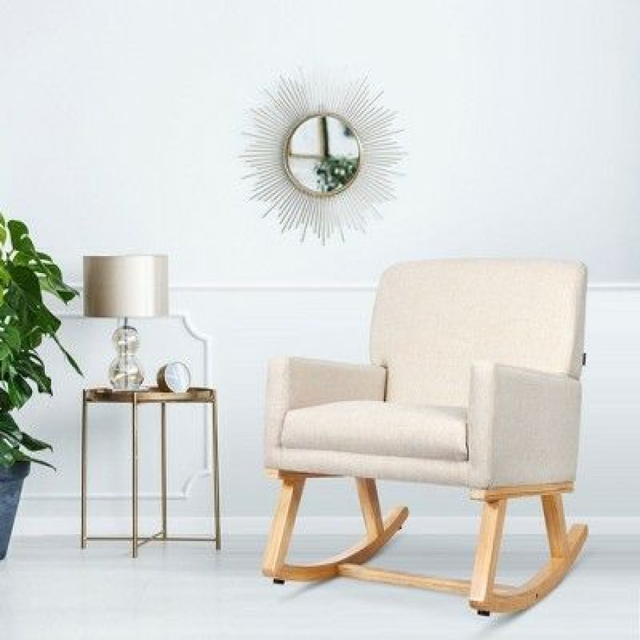 Costway Mid Century Fabric Rocking Chair Upholstered Accent Armchair Lounge Chair / | * Best