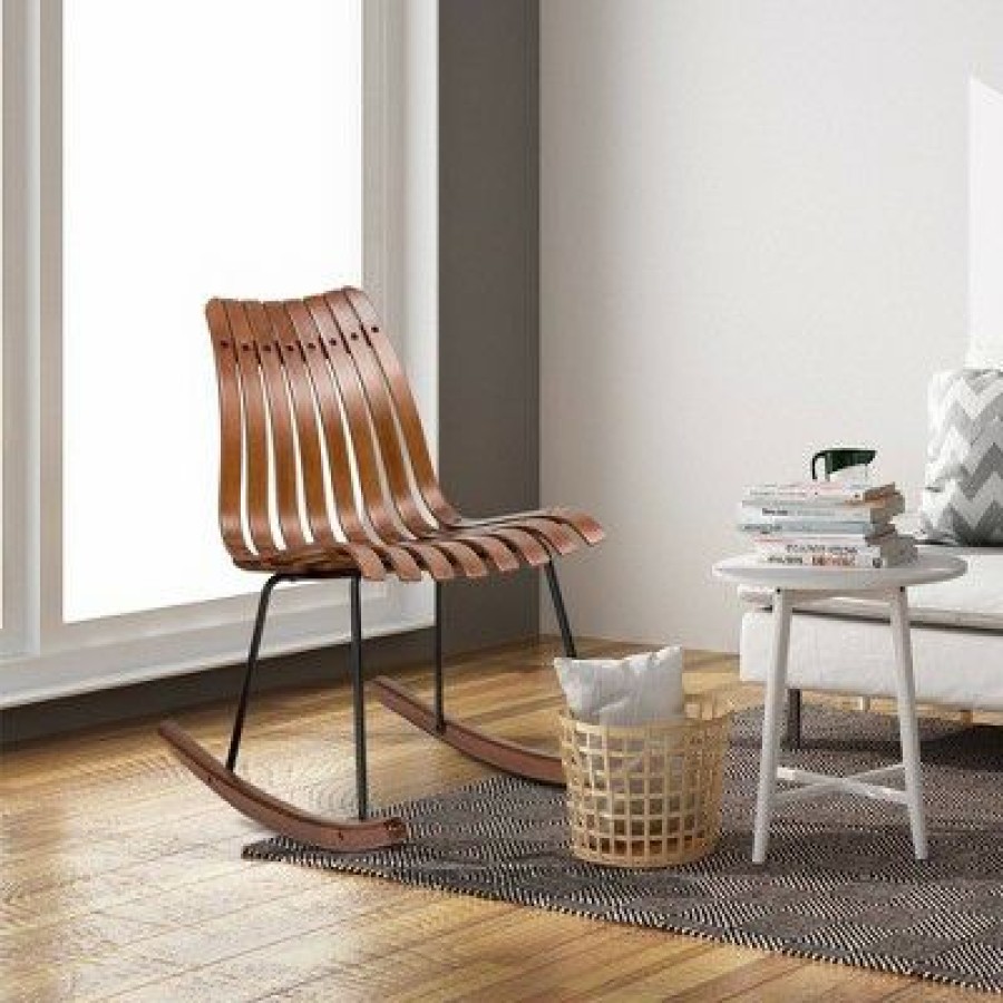 Bamboo Contoured Rocking Accent Chair Brown Glitzhome | * Clearance