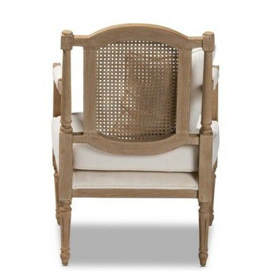 Clemence Upholstered Whitewashed Wood Accent Chair Ivory/Oak Baxton Studio | * Best