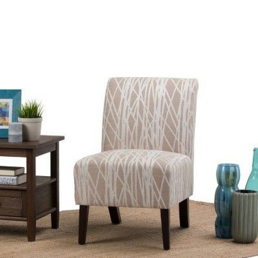 22" Mason Accent Chair Beige/White Patterned Fabric Wyndenhall | * New