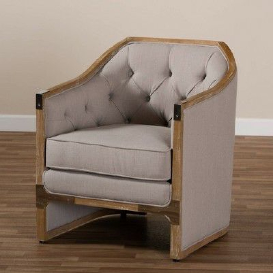 Terina Industrial Oak Wood Armchair With Metal Accents Beige Baxton Studio | * New