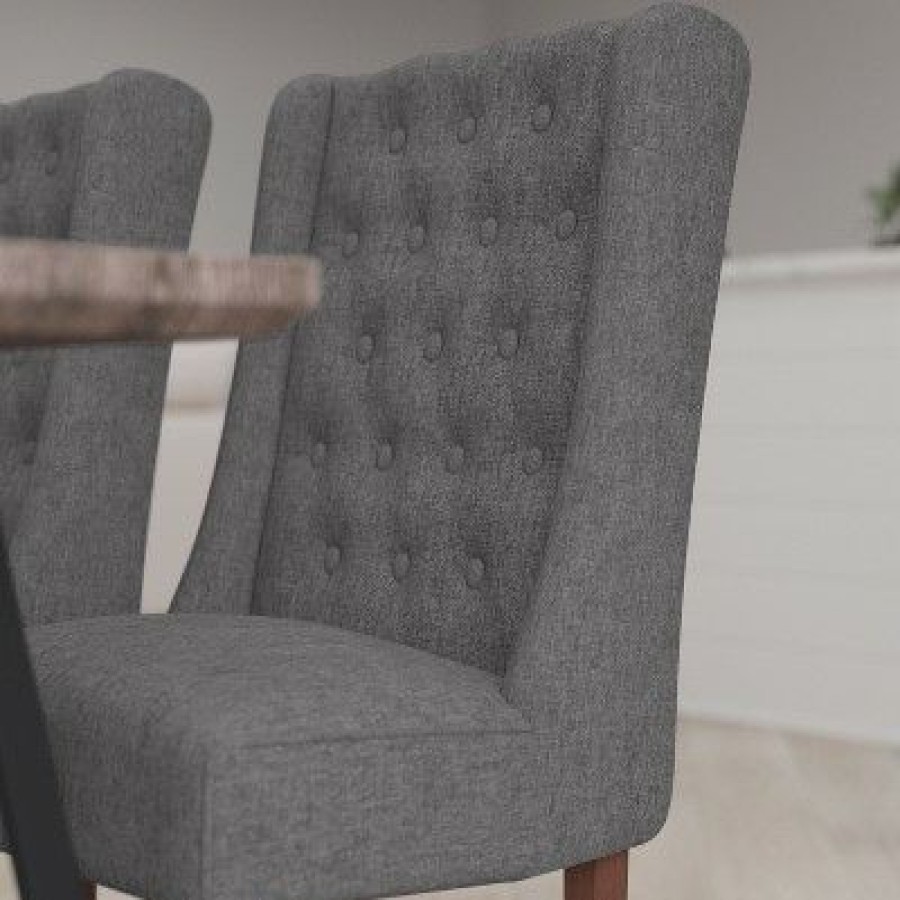 Merrick Lane Harmony Button Tufted Parsons Chair With Side Panel Detail In Gray Fabric | * Online