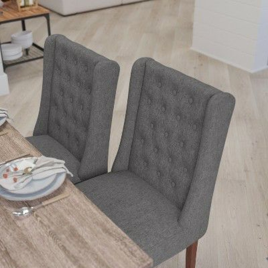 Merrick Lane Harmony Button Tufted Parsons Chair With Side Panel Detail In Gray Fabric | * Online