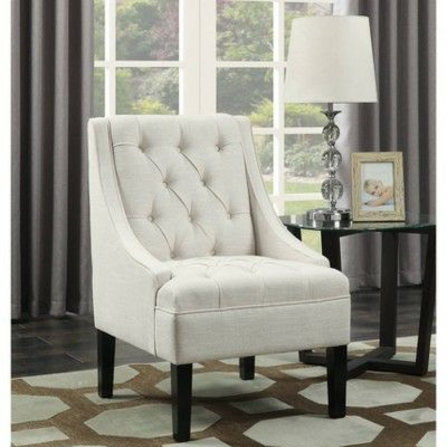 Button Tufted Accent Chair Avanti Powder White Homefare | * New