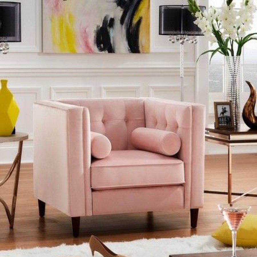 Karissa Velvet Armchair With Pillows Pink Inspire Q | * Wholesale