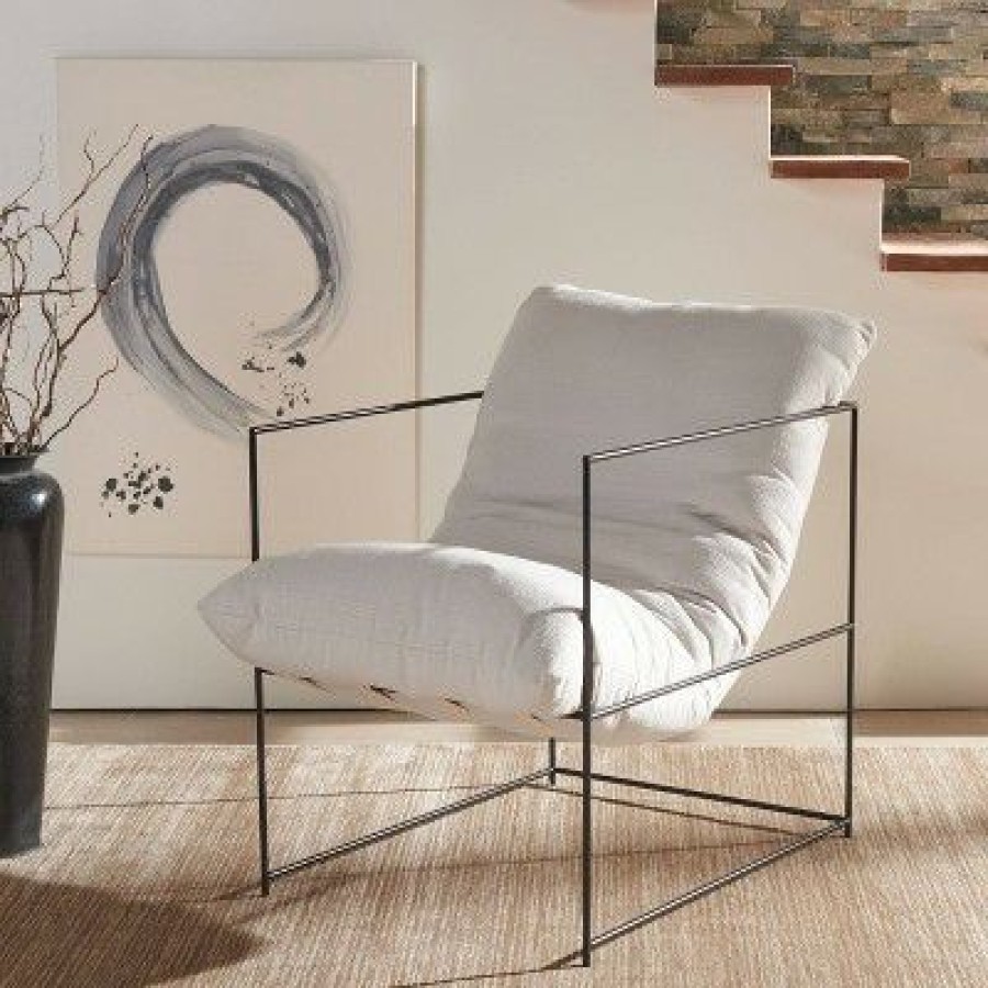 Portland Pillow Top Accent Chair Ivory/Black Safavieh | * Clearance