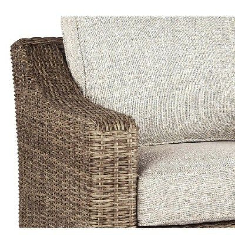 Woven Swivel Chair With Cushioned Seat Brown/Beige Benzara | * Clearance