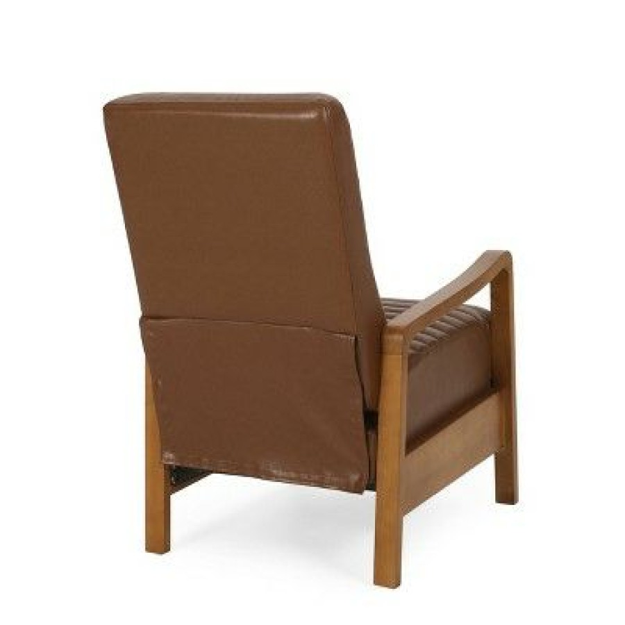 Munro Contemporary Channel Stitch Pushback Recliner Cognac Brown/Teak Christopher Knight Home | * Hot