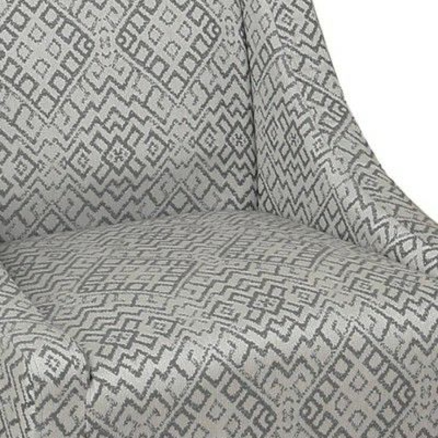 Geometric Pattern Fabric Upholstered Wooden Accent Chair With Swooping Armrests Gray/Brown Benzara | * Wholesale