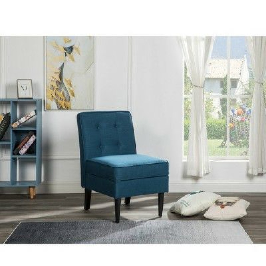 Simple Relax Fabric Storage Accent Chair In Blue | * New