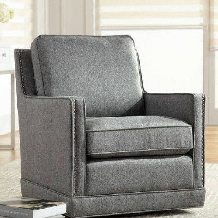 Studio 55D Clinton Mica Gray Linen Fabric Swivel Chair | * Clearance