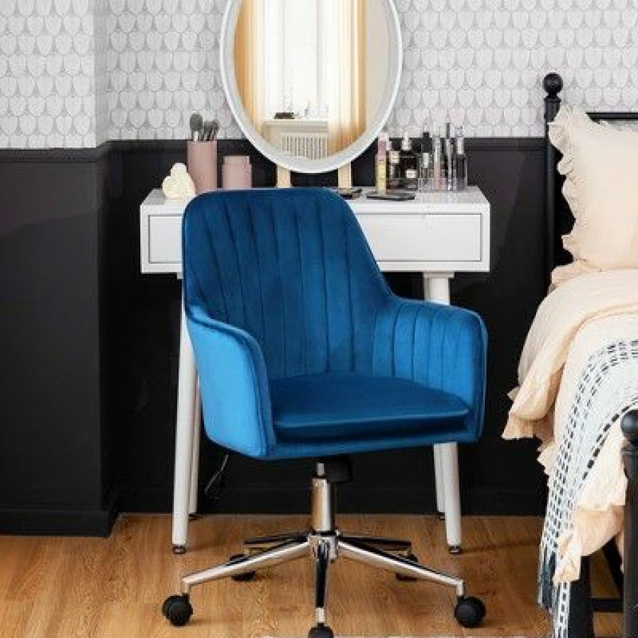 Costway Velvet Accent Office Armchair Adjustable Swivel Removable Cushion | * Wholesale