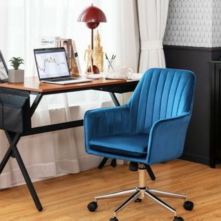 Costway Velvet Accent Office Armchair Adjustable Swivel Removable Cushion | * Wholesale