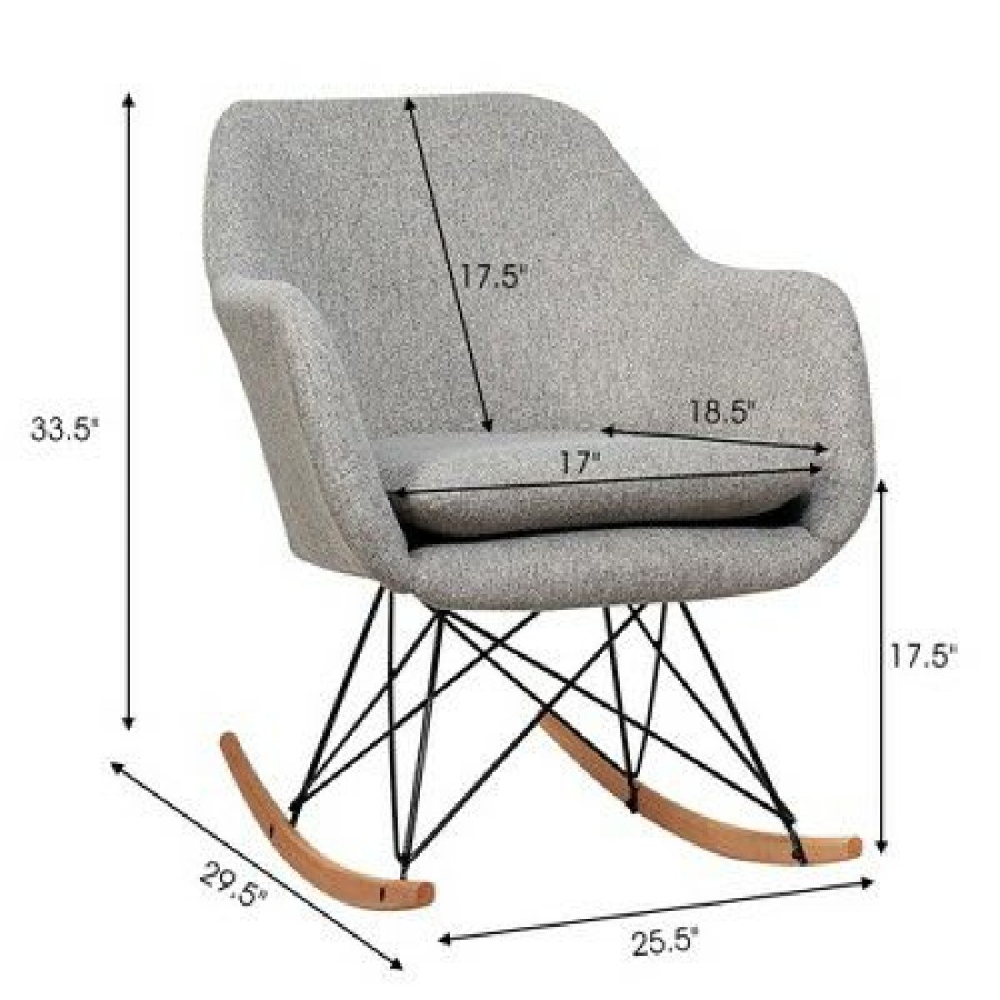 Costway Rocking Chair Fabric Rocker Upholstered Single Sofa Chair Accent Armchair Grey | * New