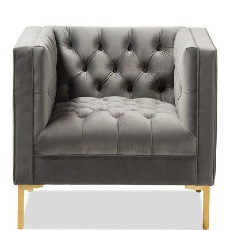 Zanetta Luxe And Glamour Velvet Upholstered Gold Finished Lounge Chair Baxton Studio | * Clearance