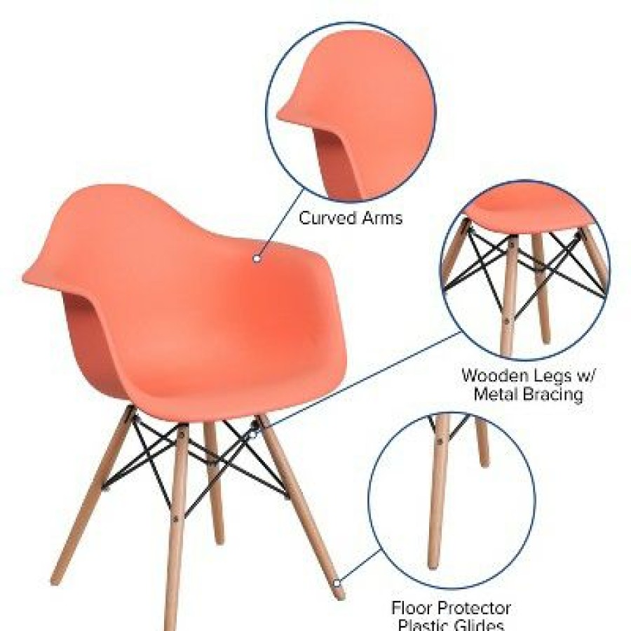 Emma And Oliver Plastic Accent Dining Chair With Arms And Wooden Legs | * Wholesale